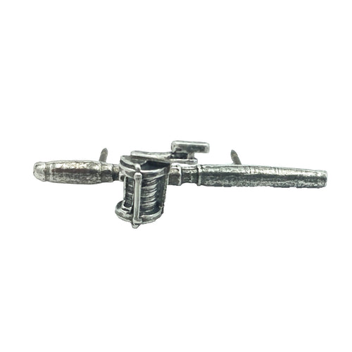 Detailed Antique Pewter Bait Casting Rod & Reel Pin that can be worn on a hat, jacket, backpack, etc.