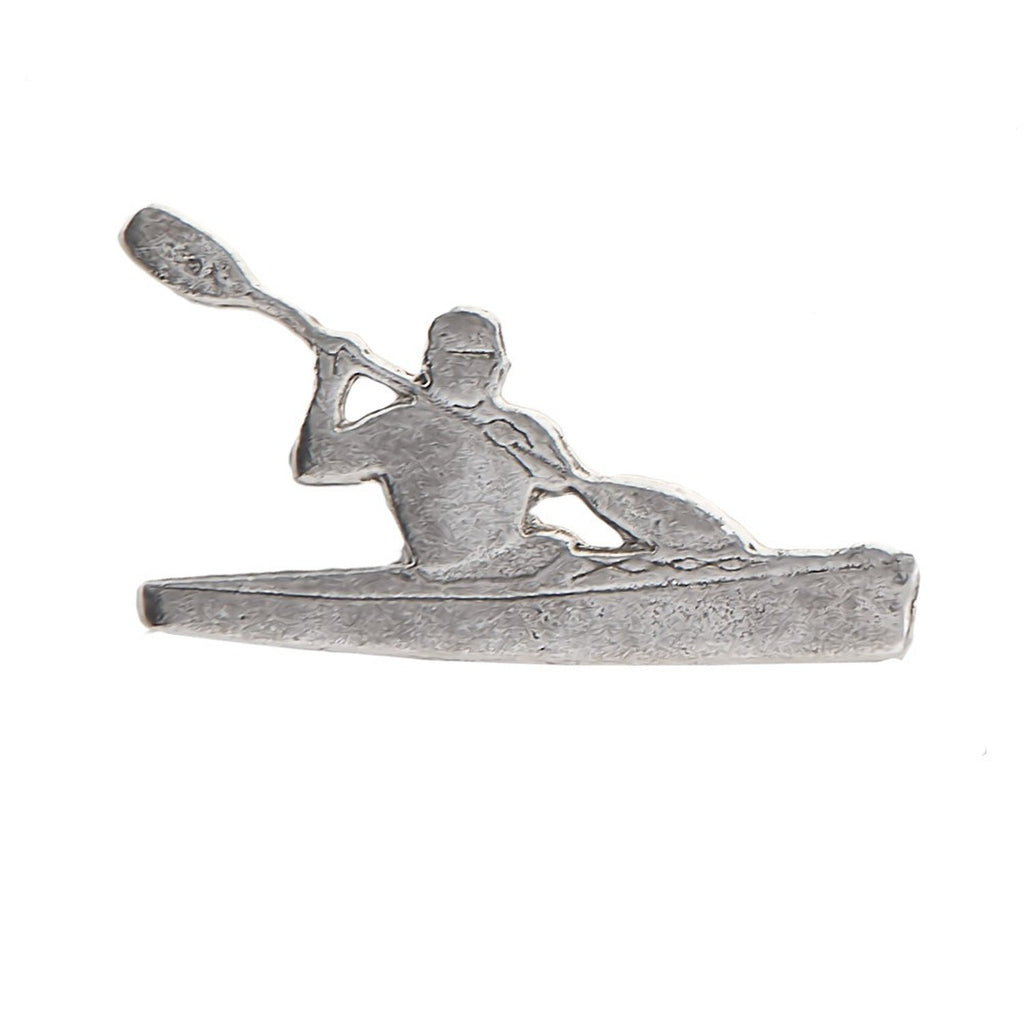 Detailed Antique Pewter Kayaker With Paddle Pin that can be worn on a hat, jacket, backpack, etc.
