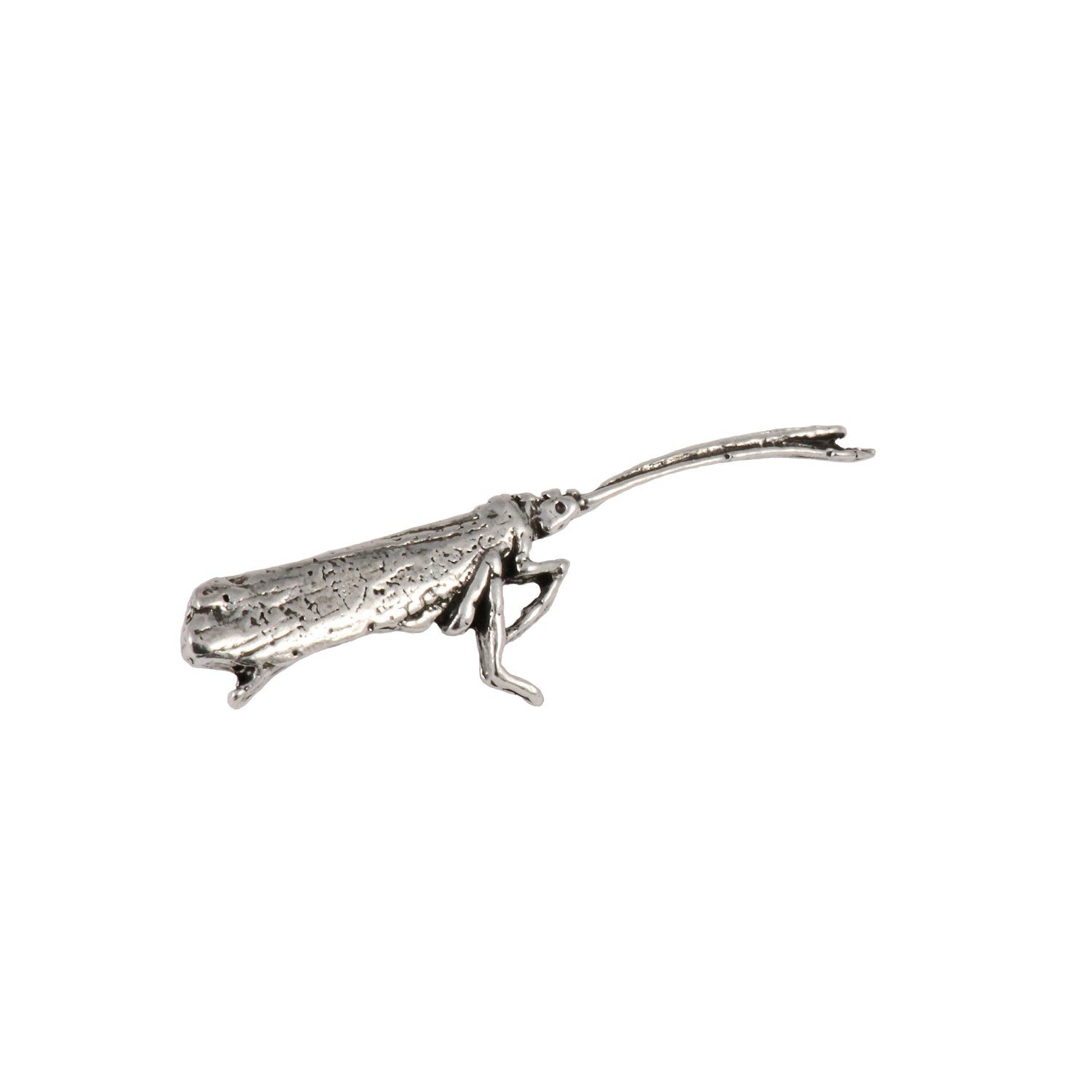 Detailed Antique Pewter Caddis Pin that can be worn on a hat, jacket, backpack, etc.