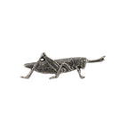 Detailed Antique Pewter Grasshopper Pin that can be worn on a hat, jacket, backpack, etc.