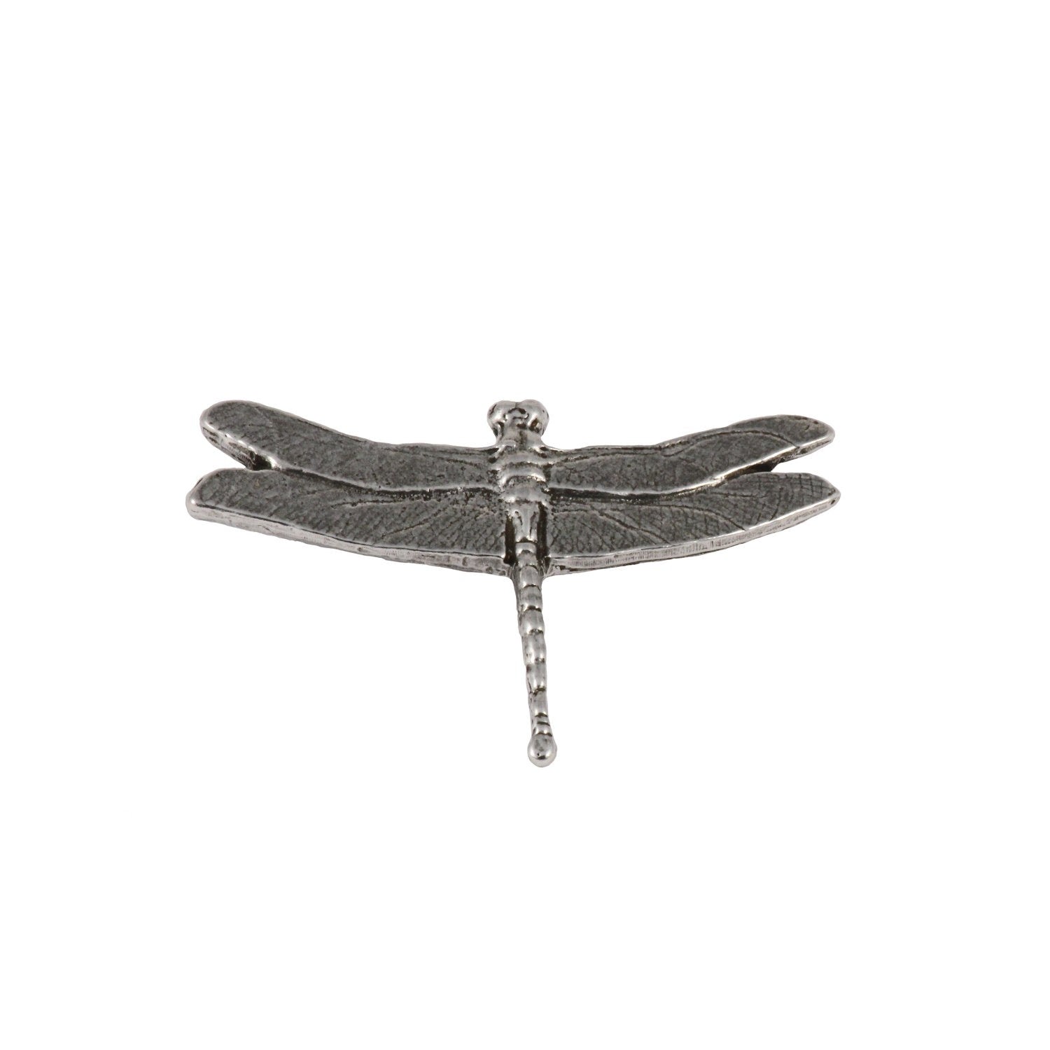 Detailed Antique Pewter Dragon Fly Pin that can be worn on a hat, jacket, backpack, etc.