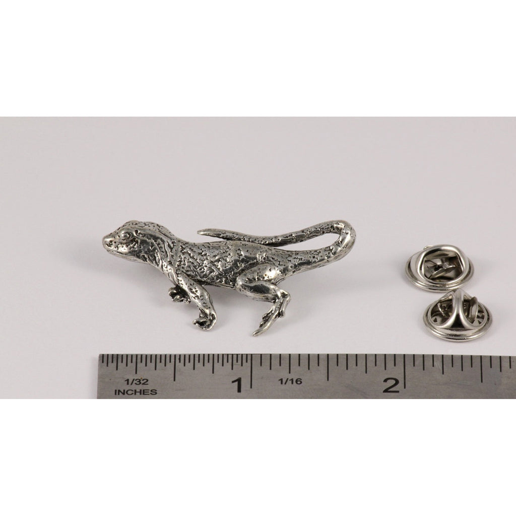 A handcrafted Lizard Pin next to a ruler, available for sale at Creativeartisan.com - the image offers a sense of scale