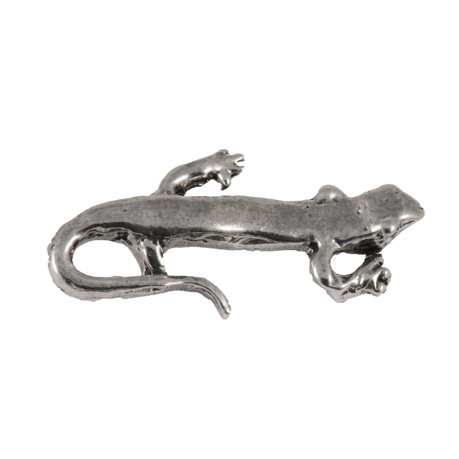 Detailed Antique Pewter Salamander Pin that can be worn on a hat, jacket, backpack, etc.