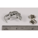 A handcrafted Gecko Pin next to a ruler, available for sale at Creativeartisan.com - the image offers a sense of scale