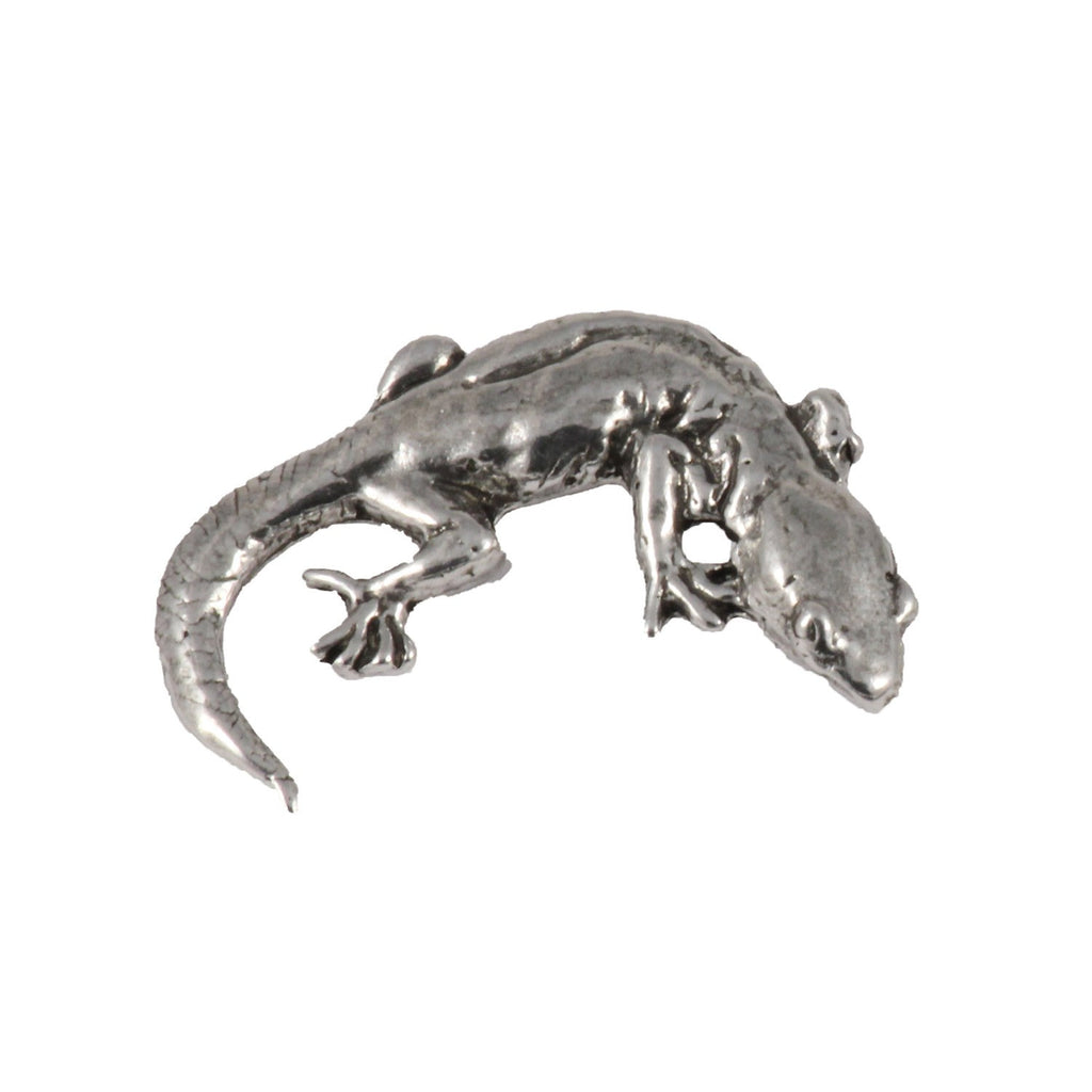 Detailed Antique Pewter Gecko Pin that can be worn on a hat, jacket, backpack, etc.