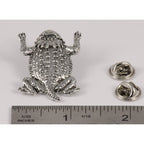 A handcrafted Horny Toad Short Horned Lizard Pin next to a ruler, available for sale at Creativeartisan.com - the image offers a sense of scale