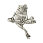 Detailed Antique Pewter Frog On Branch Pin that can be worn on a hat, jacket, backpack, etc.