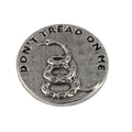 Detailed Antique Pewter Don't Tread On Me Pin that can be worn on a hat, jacket, backpack, etc.