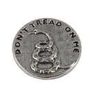 Detailed Antique Pewter Don't Tread On Me Pin that can be worn on a hat, jacket, backpack, etc.