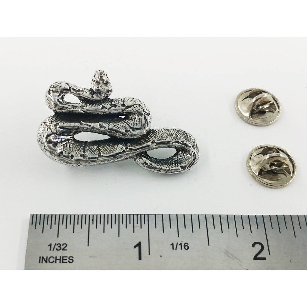 A handcrafted Boa Constrictor Pin next to a ruler, available for sale at Creativeartisan.com - the image offers a sense of scale