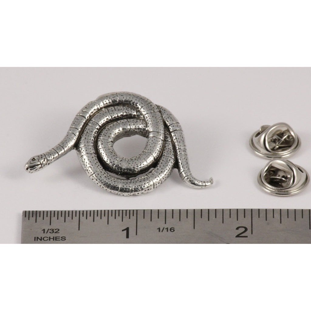 A handcrafted Coral Snake Pin next to a ruler, available for sale at Creativeartisan.com - the image offers a sense of scale