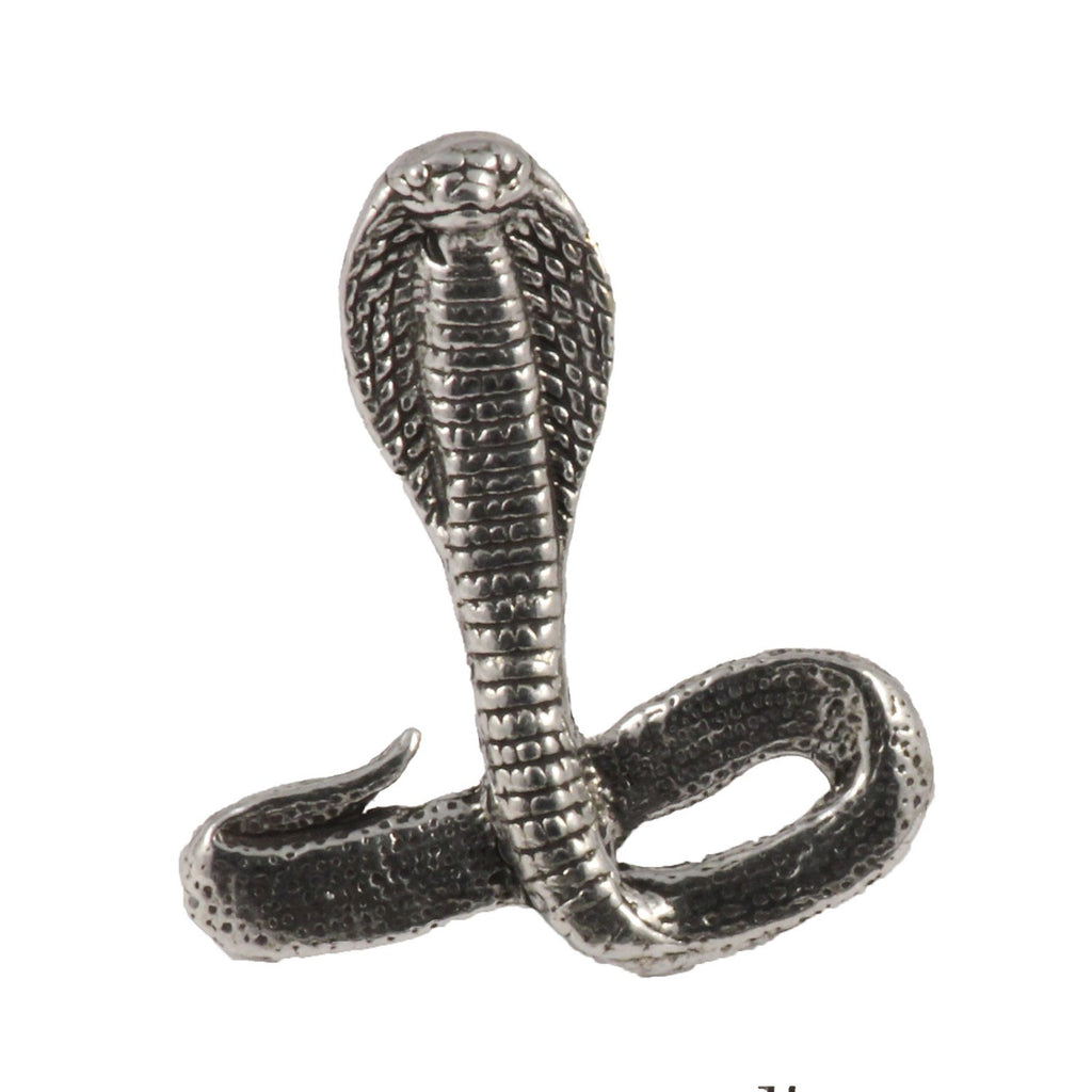 Detailed Antique Pewter Cobra Pin that can be worn on a hat, jacket, backpack, etc.