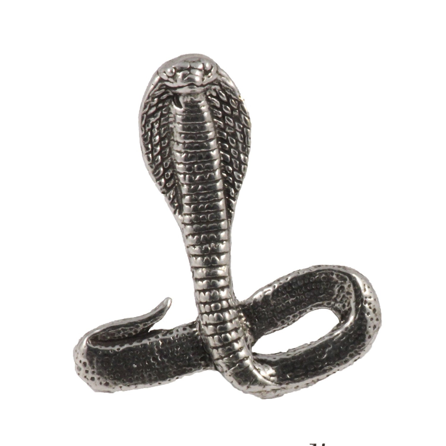 Detailed Antique Pewter Cobra Pin that can be worn on a hat, jacket, backpack, etc.