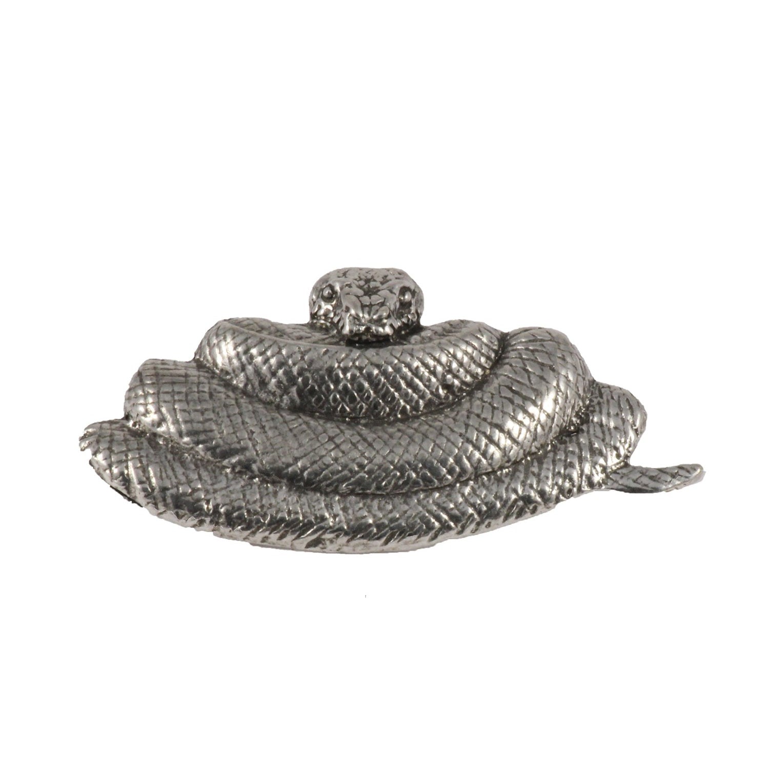 Detailed Antique Pewter Python Pin that can be worn on a hat, jacket, backpack, etc.