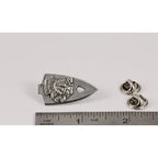 A handcrafted Broadhead With Turkey Pin next to a ruler, available for sale at Creativeartisan.com - the image offers a sense of scale