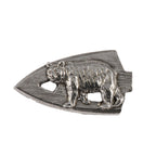 Detailed Antique Pewter Broadhead With Black Bear Pin that can be worn on a hat, jacket, backpack, etc.