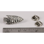 A handcrafted Native American Arrowhead Pin next to a ruler, available for sale at Creativeartisan.com - the image offers a sense of scale