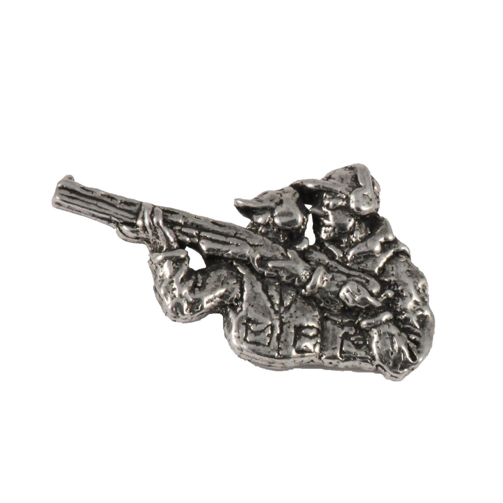 Detailed Antique Pewter Safety Shooter Pin that can be worn on a hat, jacket, backpack, etc.