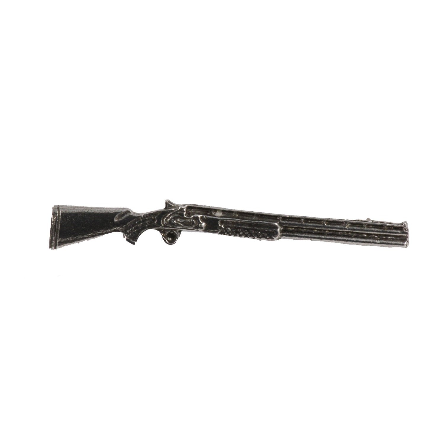 Detailed Antique Pewter Over & Under Shotgun Pin that can be worn on a hat, jacket, backpack, etc.
