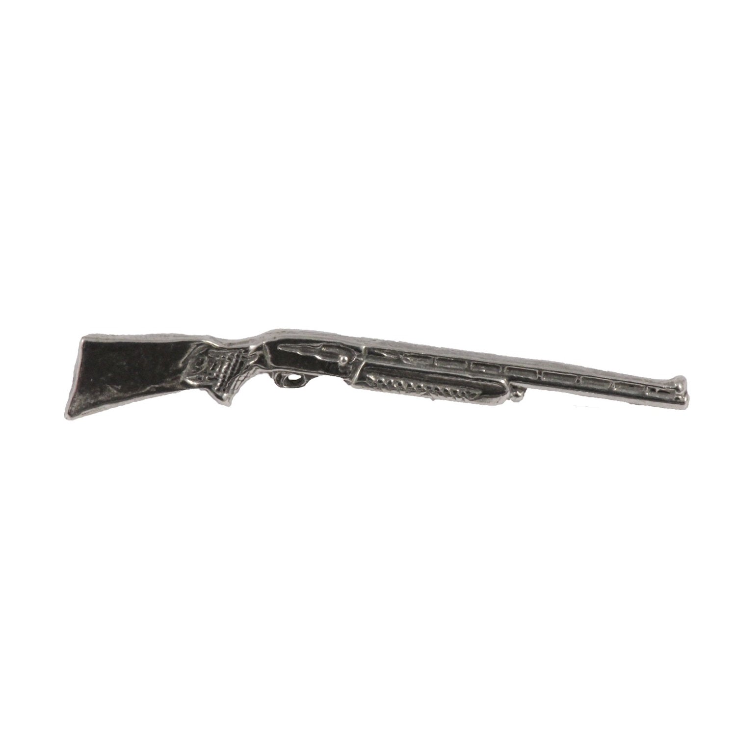 Detailed Antique Pewter Automatic Shotgun Pin that can be worn on a hat, jacket, backpack, etc.
