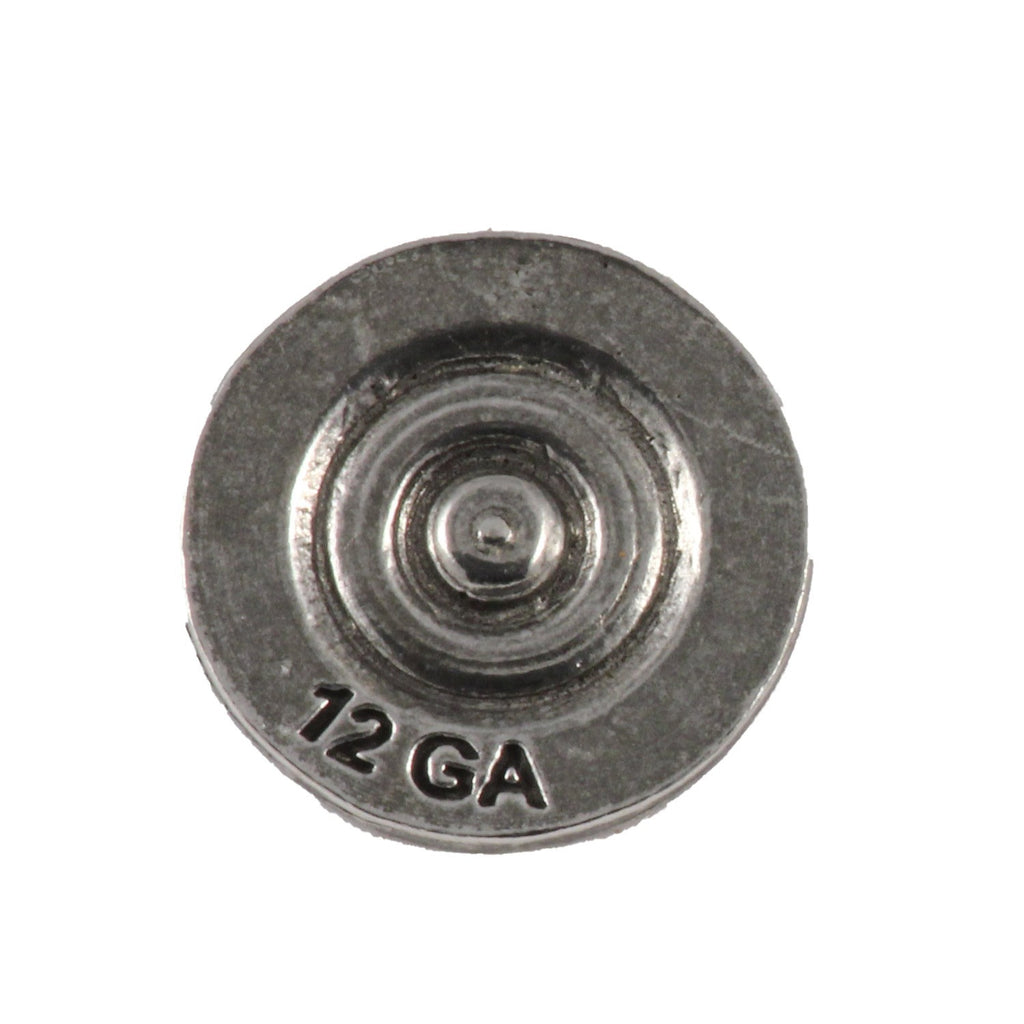 Detailed Antique Pewter Shotgun Shell Brass 12 Gage Pin that can be worn on a hat, jacket, backpack, etc.