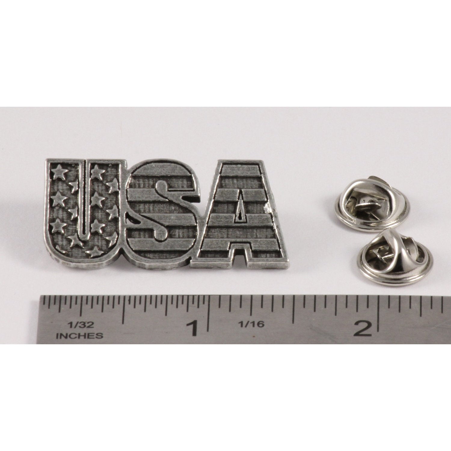 A handcrafted Usa Pin next to a ruler, available for sale at Creativeartisan.com - the image offers a sense of scale