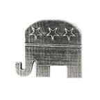 Detailed Antique Pewter Republic Elephant Pin that can be worn on a hat, jacket, backpack, etc.