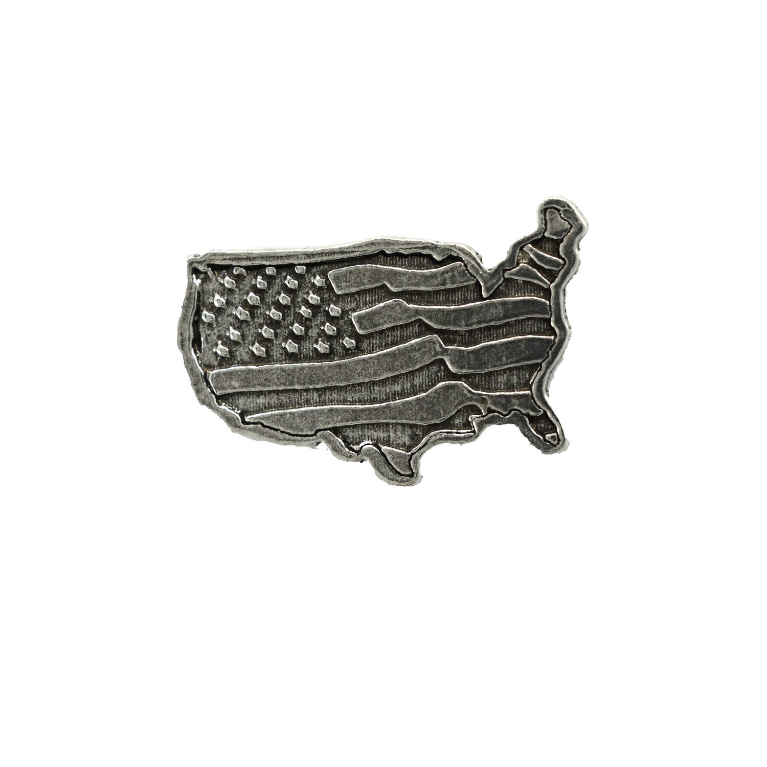 Detailed Antique Pewter American Flag Pin that can be worn on a hat, jacket, backpack, etc.