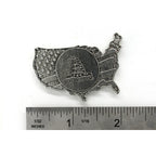 A handcrafted American Flag Dont Tread On Me Pin next to a ruler, available for sale at Creativeartisan.com - the image offers a sense of scale