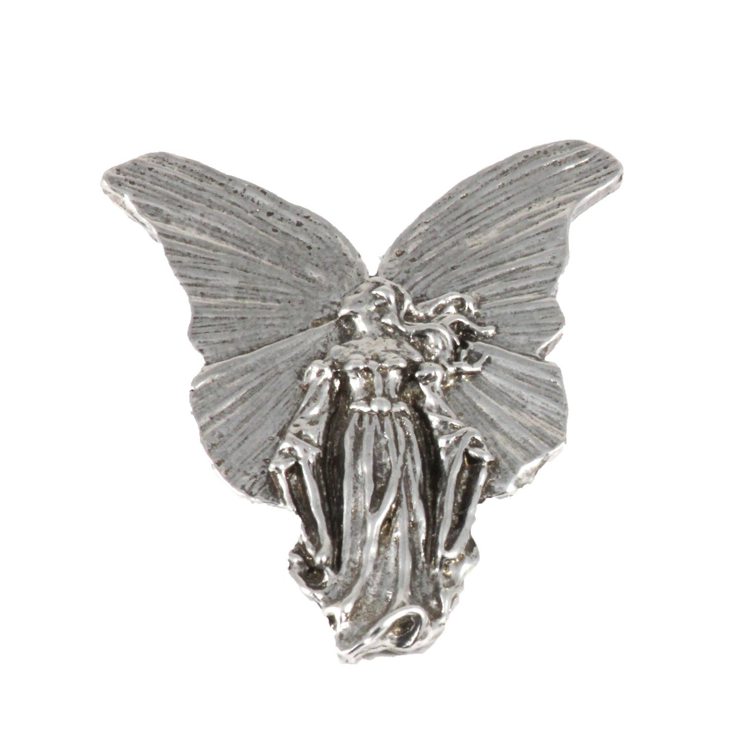Detailed Antique Pewter Angel Pin that can be worn on a hat, jacket, backpack, etc.