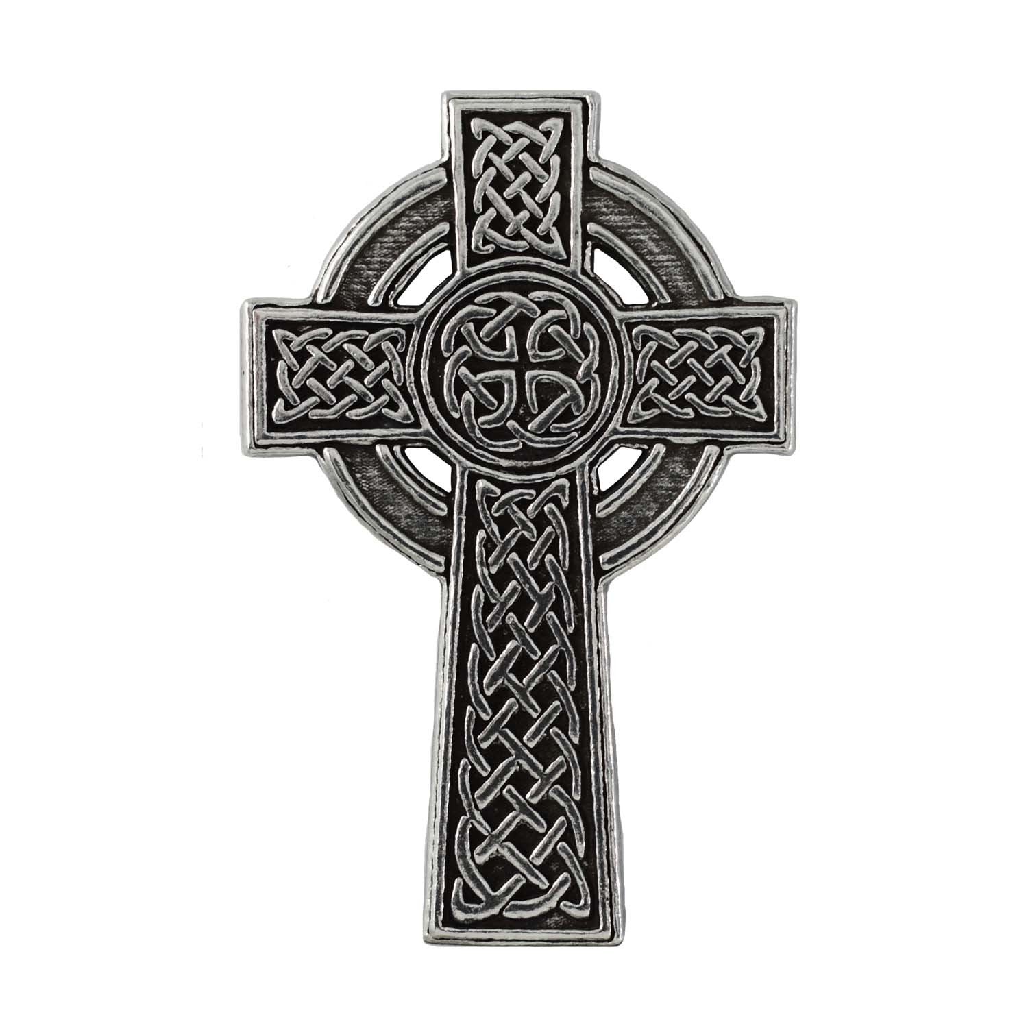 Detailed Antique Pewter Celtic Cross New Pin that can be worn on a hat, jacket, backpack, etc.