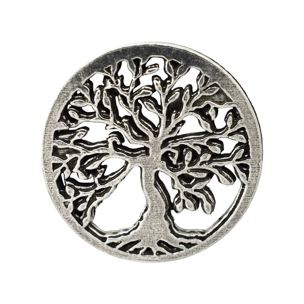 Detailed Antique Pewter Tree Of Life Pin that can be worn on a hat, jacket, backpack, etc.