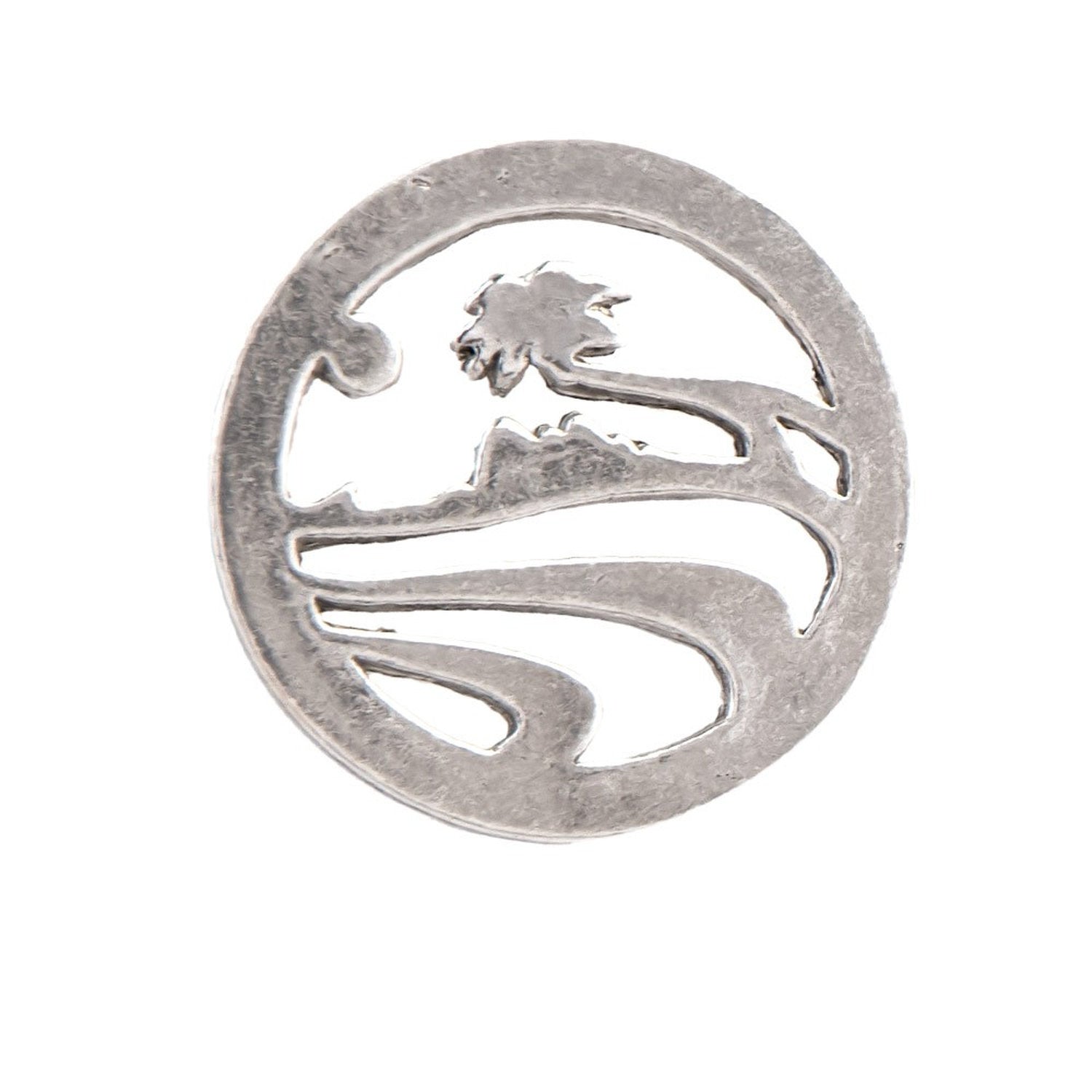 Detailed Antique Pewter Palm Tree Pin that can be worn on a hat, jacket, backpack, etc.