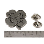 A handcrafted Four Leaf Clover Pin next to a ruler, available for sale at Creativeartisan.com - the image offers a sense of scale