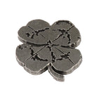 Detailed Antique Pewter Four Leaf Clover Pin that can be worn on a hat, jacket, backpack, etc.