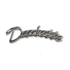 Detailed Antique Pewter Dudette Pin that can be worn on a hat, jacket, backpack, etc.