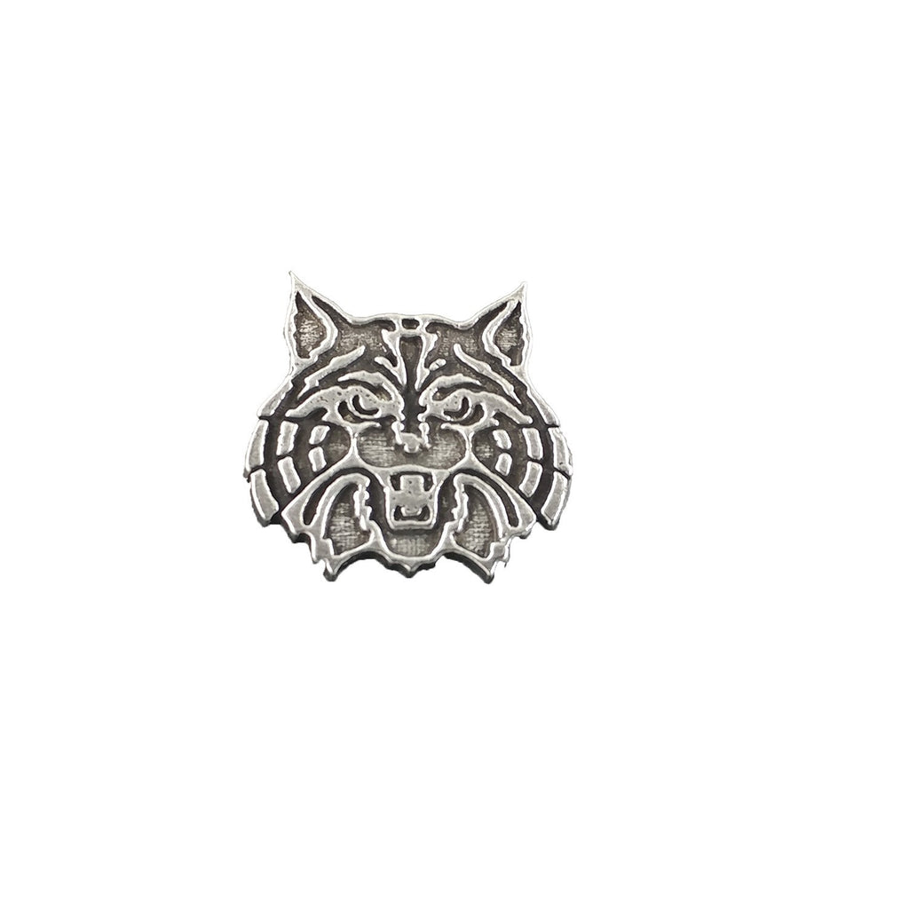 Detailed Antique Pewter Wildcat Pin that can be worn on a hat, jacket, backpack, etc.