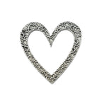 Detailed Antique Pewter Big Heart Pin that can be worn on a hat, jacket, backpack, etc.