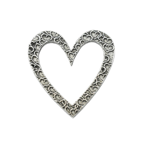 Detailed Antique Pewter Big Heart Pin that can be worn on a hat, jacket, backpack, etc.