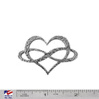 A handcrafted Infinity Heart Pin next to a ruler, available for sale at Creativeartisan.com - the image offers a sense of scale