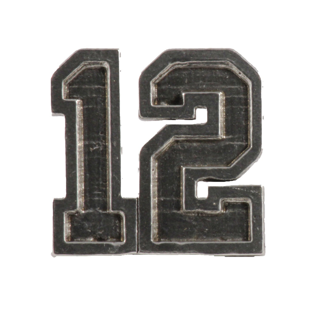 Detailed Antique Pewter #12 Pin that can be worn on a hat, jacket, backpack, etc.