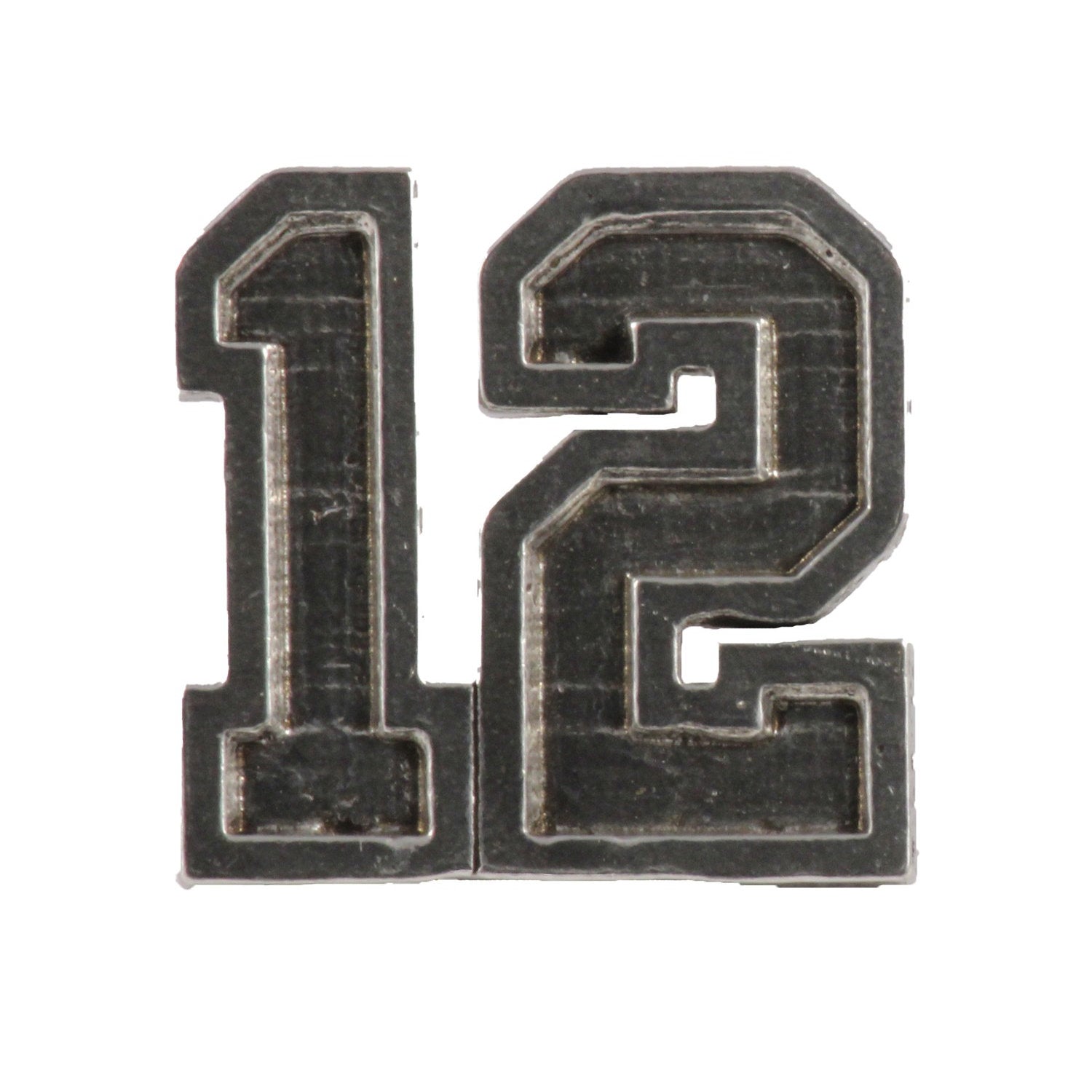 Detailed Antique Pewter #12 Pin that can be worn on a hat, jacket, backpack, etc.