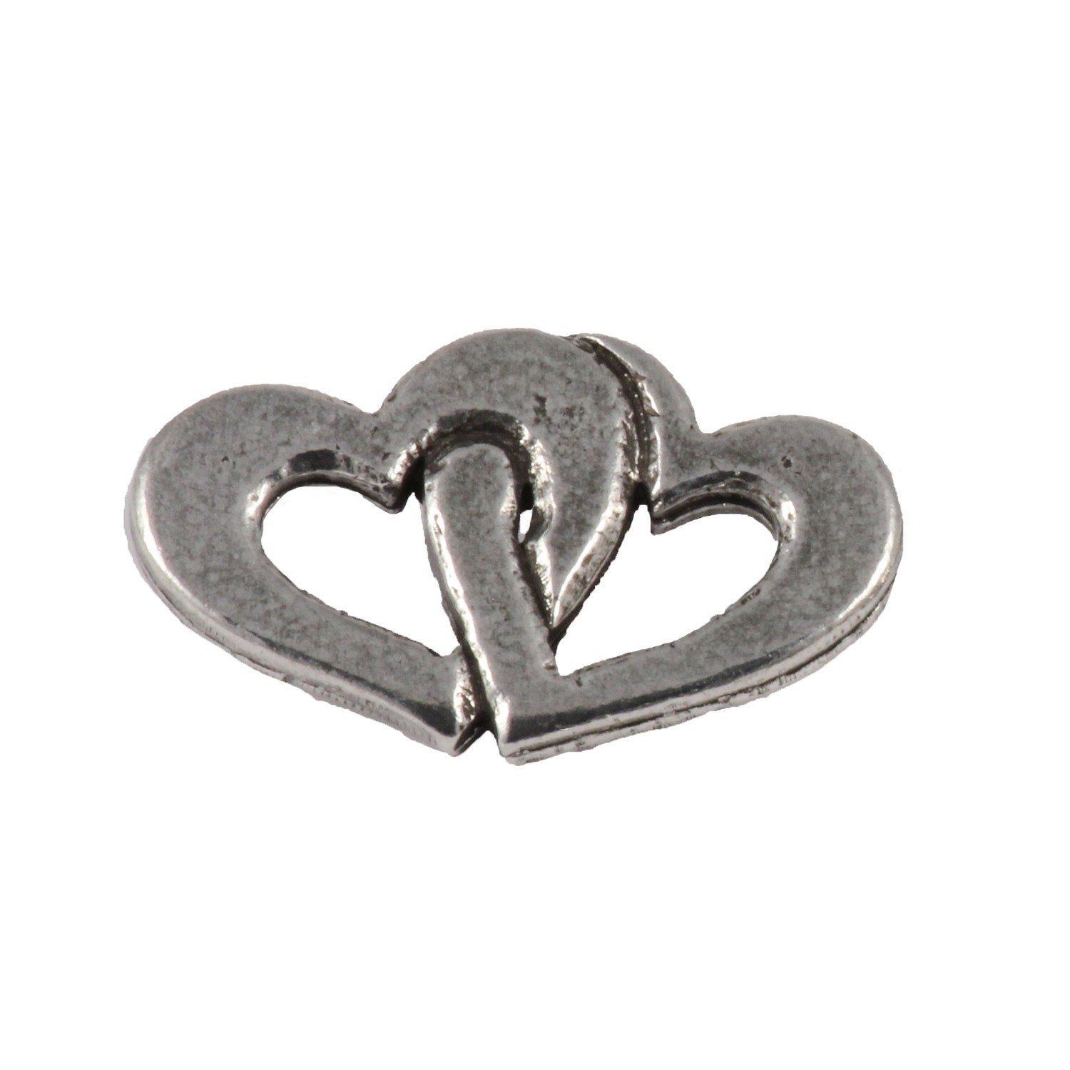 Detailed Antique Pewter Double Heart Pin that can be worn on a hat, jacket, backpack, etc.