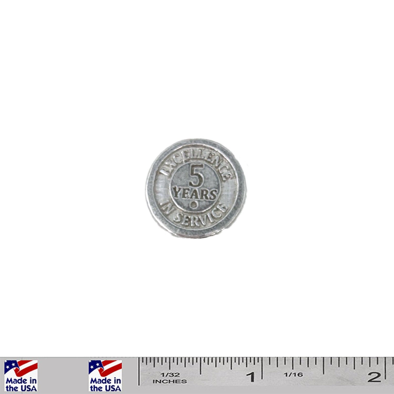 A handcrafted 5 Year Star Pin next to a ruler, available for sale at Creativeartisan.com - the image offers a sense of scale