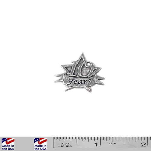 A handcrafted 10 Year Star Pin next to a ruler, available for sale at Creativeartisan.com - the image offers a sense of scale