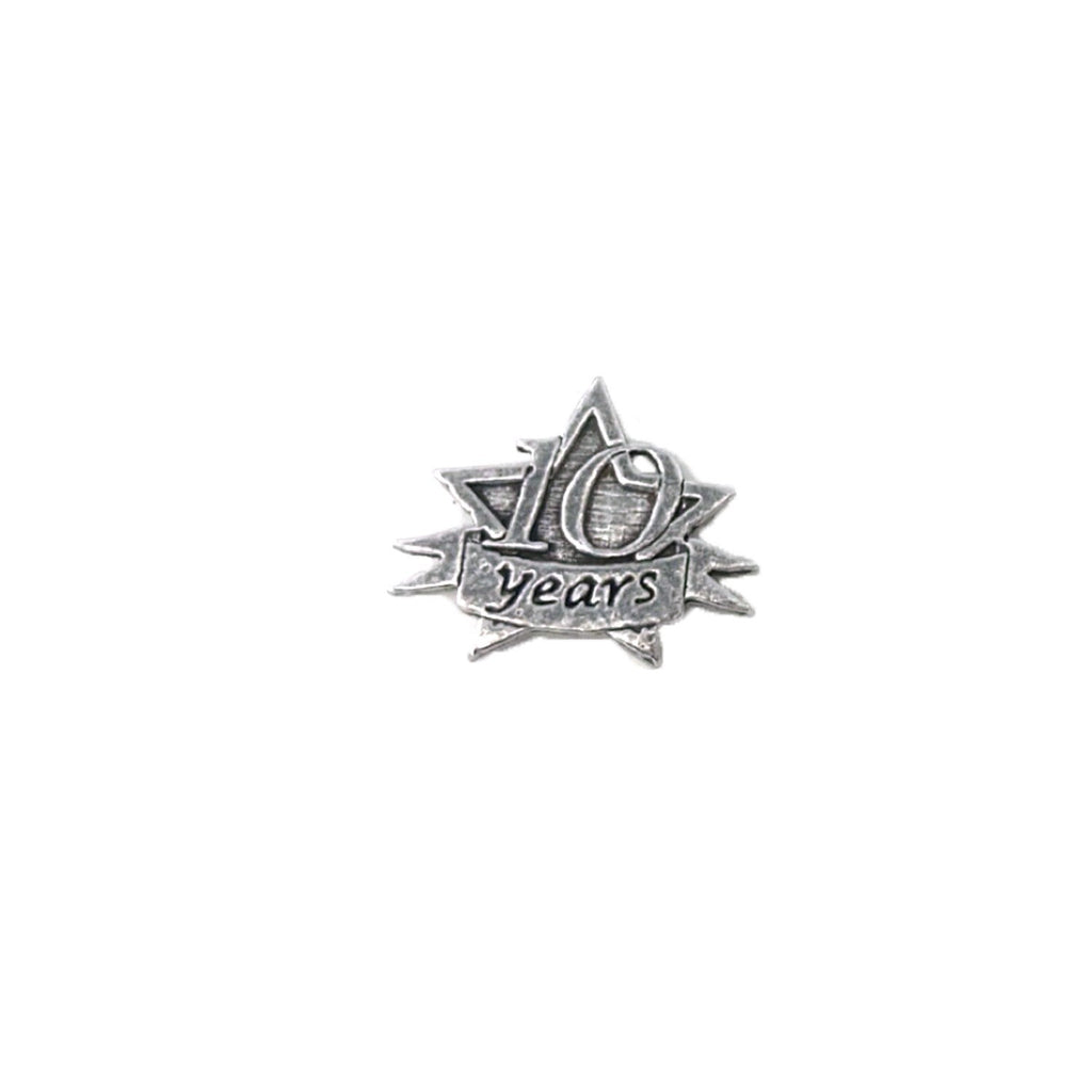 Detailed Antique Pewter 10 Year Star Pin that can be worn on a hat, jacket, backpack, etc.