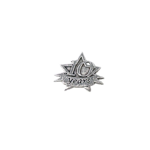 Detailed Antique Pewter 10 Year Star Pin that can be worn on a hat, jacket, backpack, etc.