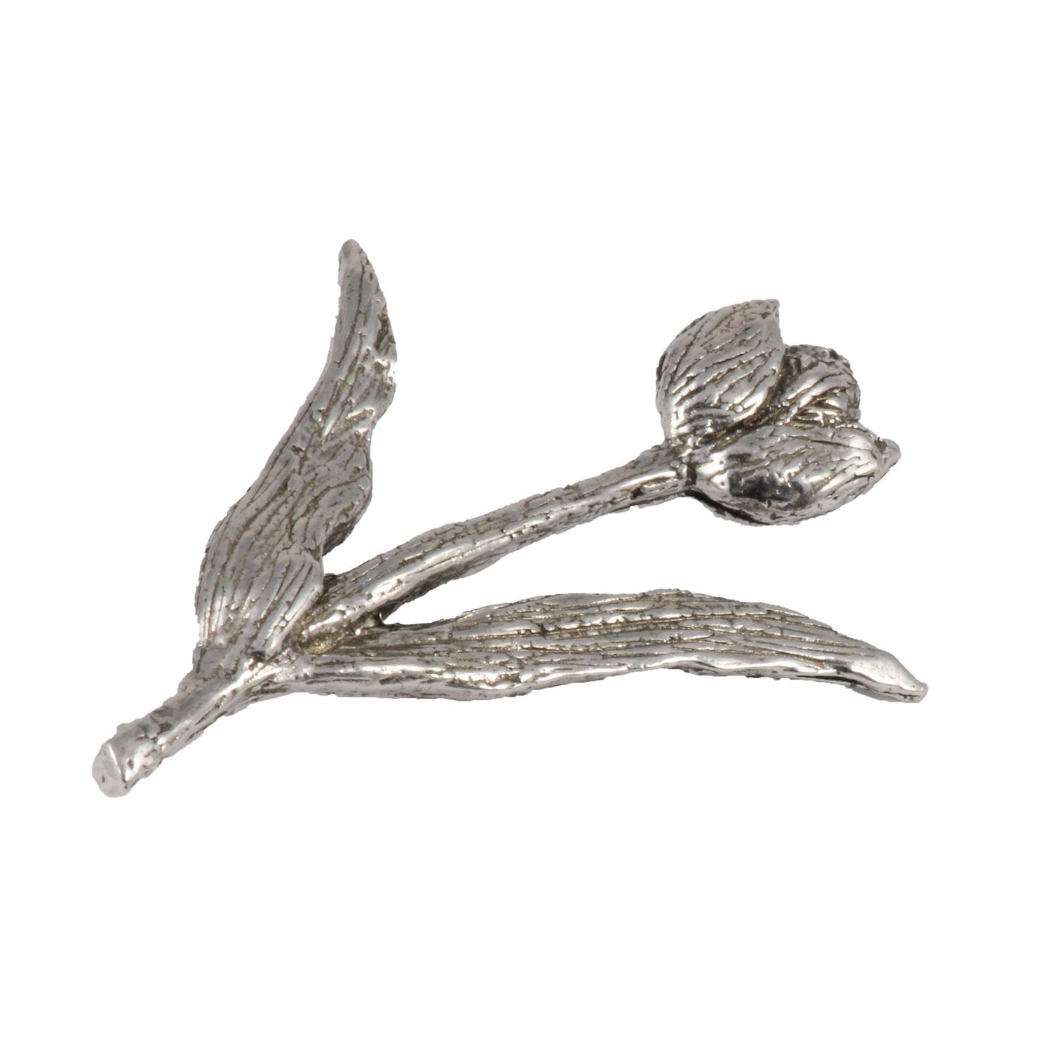 Detailed Antique Pewter Tulip Pin that can be worn on a hat, jacket, backpack, etc.