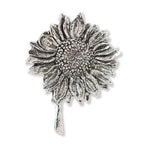 Detailed Antique Pewter Sunflower Pin that can be worn on a hat, jacket, backpack, etc.