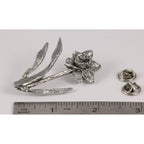 A handcrafted Daffodil Pin next to a ruler, available for sale at Creativeartisan.com - the image offers a sense of scale